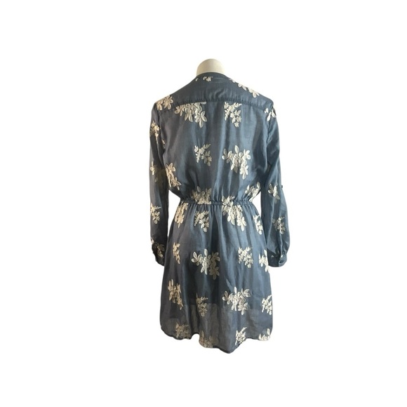 New York & Company Embroidered Floral Gauzy Denim Blue and White Dress - Picture 11 of 14